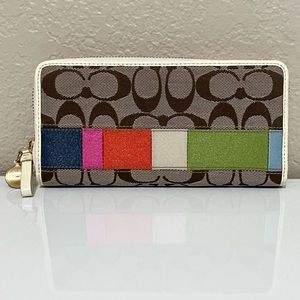 Coach Signature Stripe Accordion Zip Around Wallet